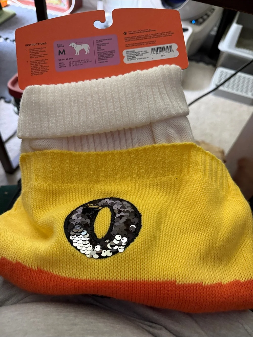 Boots & Barkley White, Orange & Yellow Sequin Letter Pet Sweater